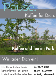 Einladung zu Kaffee, Tee und Saft im Park am 21.9.2025 um 15 Uhr